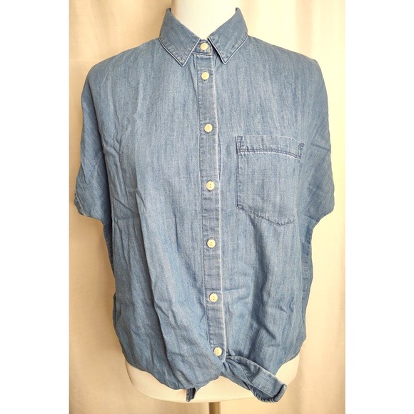 Madewell Oversized Lightweight Denim Trendy Chambray Tie Front Box Shirt Small - Picture 1 of 9